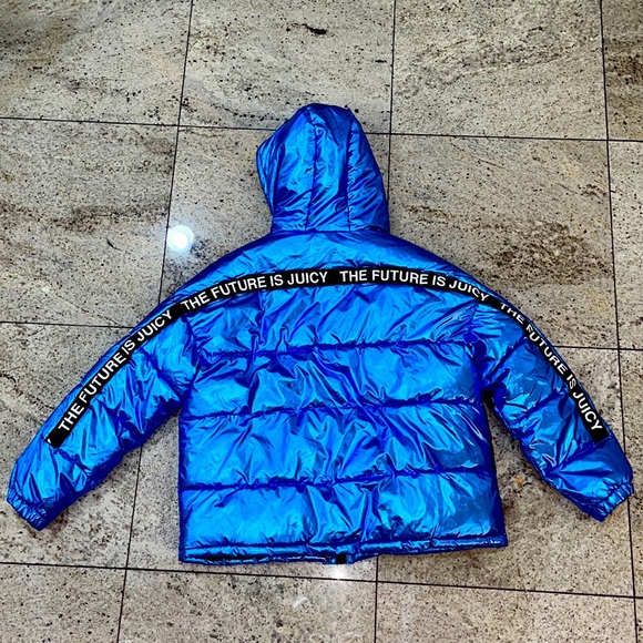 Juicy Couture (black label)metallic blue women’s puffer jacket size M - Picture 1 of 7